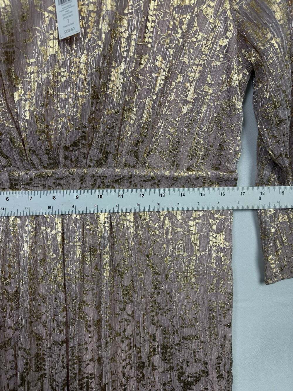 Chicos NWT Classic Pleat Metallic Maxi Dress Rose Gold Womens Sz 1 - Picture 4 of 9
